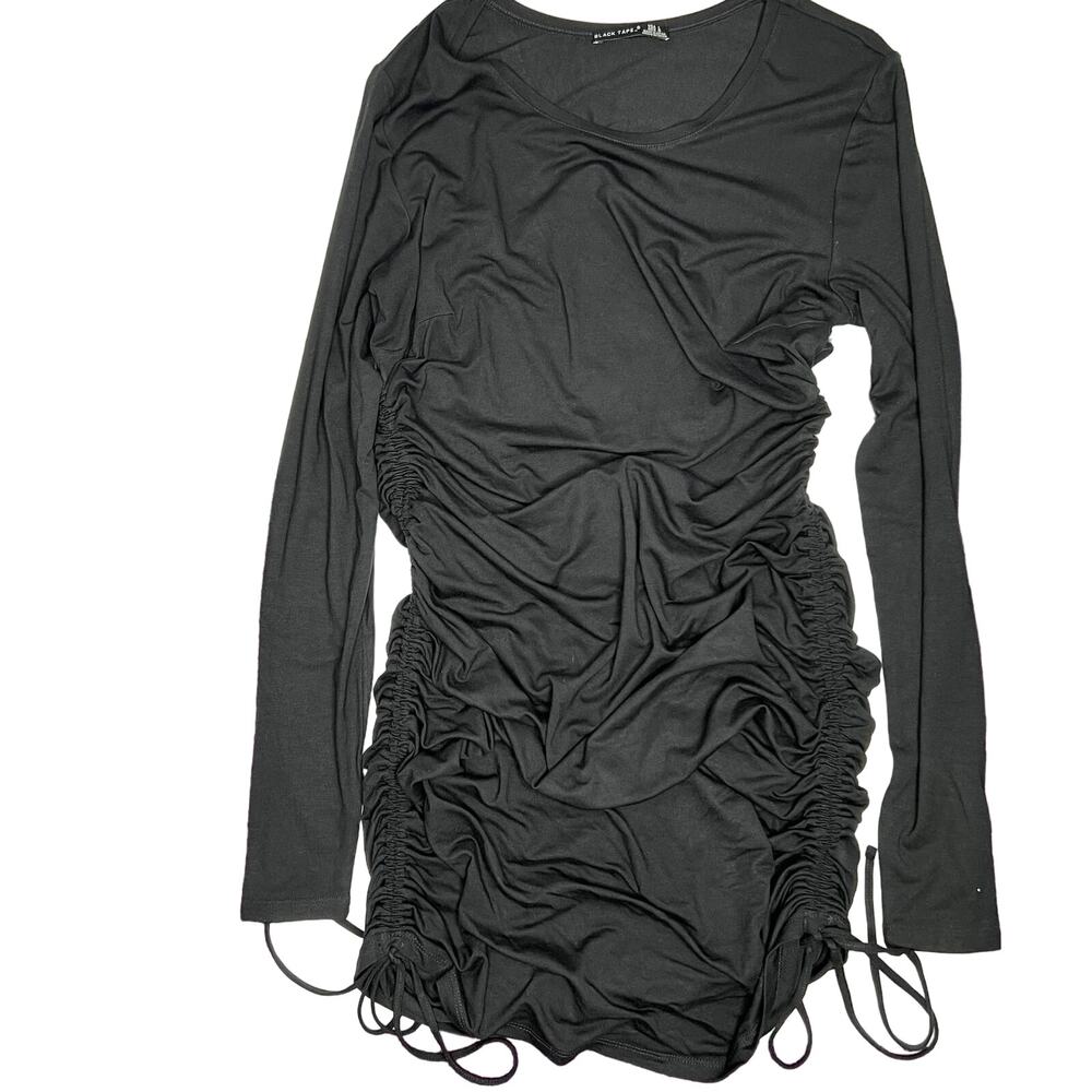 New Black Tape_ Large Long Sleeve Round Neck Ruched Adjustable Midi Max Dress